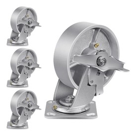 6" X 2" Industrial Casters - Heavy Duty Casters, 4800 Lbs Capacity, Set of 4 (Solid Cast Iron Wheels), for Pallet Trucks, Workbenches, Toolboxes(4 Brake)