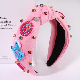 ZOLEAROPY Baby Shower Knotted Headband Rhinestone Jeweled Gender Reveal Embellished Wide Knot Beaded Headband Gender Reveal Party Ideas Gift