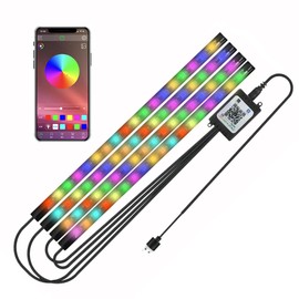 Holy Feather RGB LED Interior Lights, RGB Car LED Strip Light, 4 Pieces 72 LED Million Colors Car Interior Music Light LED Underdash Lighting Kit with Music Active Function Mode and App Control
