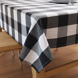 Encasa XO Cotton Rectangle Table Cloth for 6 ft | (140x180 cm) | Buffalo Black Checks | Dining Tablecloth for Decoration