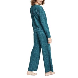 Jenni Women's 2-Piece Cozy Ribbed Knit Pajama Set, Green Subtle Tie Dye, Small