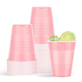 Liengoron 50 Pack Pink Plastic Cups 18 Ounce Pink Solo Cups Colored Disposable Cups Bulk Cup for Party Wedding Birthday
