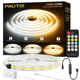 PAUTIX COB LED Strip Light 2700K-6500K CCT Tunable White UL-Listed CRI90+ 16.4ft Super Bright Dimmable 24V LED Tape Lights with RF Remote,for Under Cabinets Bedroom Kitchen TV Mirror DIY Lighting