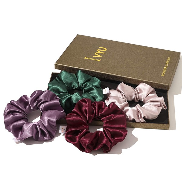 Scrunchies Hair Ties Silk Scrunchie for Girls Women Cute Hairties For Thick Curl Fine Hair No Crease Hair Accessories Soft Ropes Ponytail Holder No Hurt Your Hair (Burgundy Purple Pink Green)