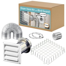 JPFLAEYX Dryer Vent Kit 4 Inch with Metal Bird Guard, Wall Sleeve & Wall Plate, Hose Connector Wall Venting Kit for Cloth Dryer AC Ventilation Exhaust Fan Ceiling Fan, Low Profile, White