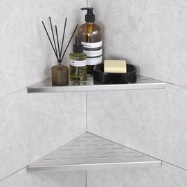 Xiarnotogi 12" Corner Shower Shelf, 2-Pack Bathroom Shelves for Tile Walls, SUS304 Stainless Steel Recessed Shower Shelf, Grout in Corner Organizer Shelves, Brushed Silver, Large Size