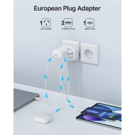 DAYEFORUN AU to EU Travel Adapter, 2 Pack Europe Travel Adaptor, Bali Travel Adapter with 3 USB Ports, Travel Plug for AUS to Most of Europe Germany Spain France Greece Netherlands Turkey, Type C