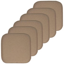 Jacquard Cover Memory Foam Square Non-Slip Indoor Outdoor Patio Chair Cushions Set of 6 | Taupe Tan Beige Color All Weather Dining Lounge Thick Soft Comfortable Fade UV Water Proof 16" X 16"