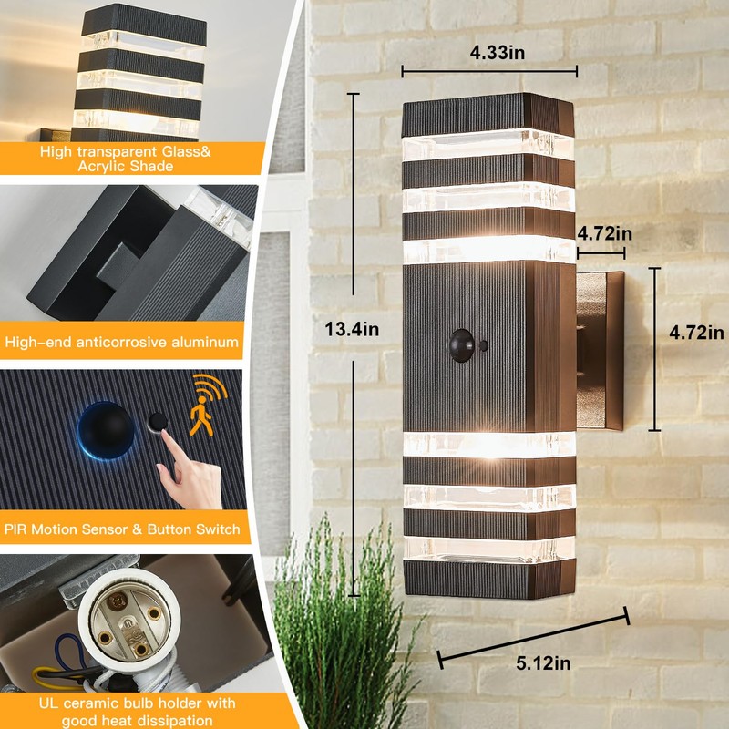 Delicavy Motion Sensor Outdoor Wall Light Fixture Up Down Porch