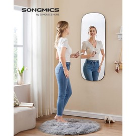 SONGMICS Full Length Wall Mirror, Over The Door Mirror, 47.2" x 18.5" Arched Hanging Mirror, Frameless Glass Mirror Decor, for Bedroom Living Room Dressing Room, Black ULFM010B01