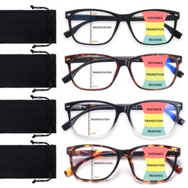 BONCAMOR Progressive Multifocus Reading Glasses for Men Women Blue Light Blocking Square Computer Readers with Spring Hinges (4 Mix, 2, x)