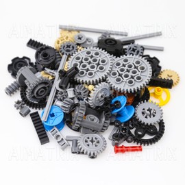 AIMATRIX 116pcs Technic-Parts Gear-Shaft Pin-Connector Compatible with Mainstream Building Block Brands Technic-Parts Wheel Links Chains Rack and Pinion Differentials MOC Building Blocks.