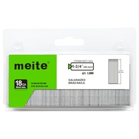 meite 18 Gauge Brad Nails, 1-3/4 Inch 18GA Brad Nails Galvanized Small Finishing Nail Gun Nails for Pneumatic, Electric Brad Nailer Gun (1,000 Counts)
