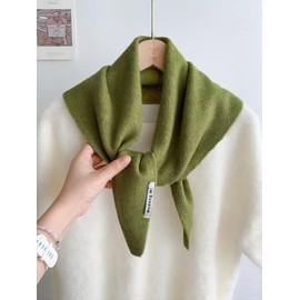 Wendyfull Triangle Scarf for Women Knitted Wool Headscarf Cashmere Feel Y2K Downtown Girl Aesthetic Streetwear Accessories (Green)
