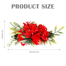 CURASA Artificial Flower Hair Side Combs Green Leaf Red Headpiece Metal Clips With Teeth Floral Decorative Hair Accessories Elegant French Twist Comb For Wedding Bridal Party Prom Brides Bridesmaids