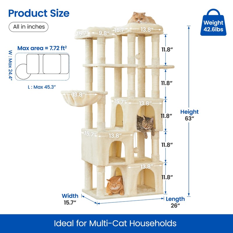 MWPO Large Cat Tree for Indoor Cats, 63-inch Cat Tower
