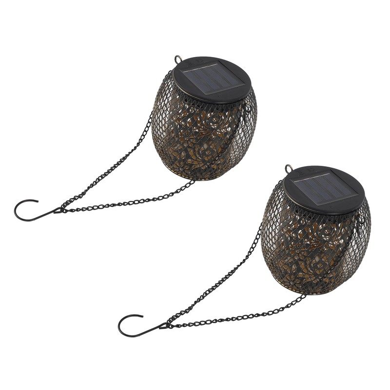 2pcs Outdoor Hanging Solar Lanterns IP65 Waterproof Solar Wrought Iron