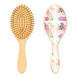Paddle Brush Hair Brush, Round Wooden Pins Air cushion comb, Scalp massages Detangling Hair Hairbrush for Smoothing Hair Print Floral Unicorn Woman With Horn Butterfly Flowers