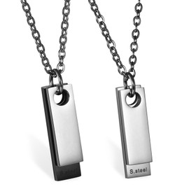 JewelryWe Pack of 2 Two-Pieces Dog Tag Pendant Stainless Steel Necklace Silver Fashion Men's Necklace with 21.65 Inch Ball Chain