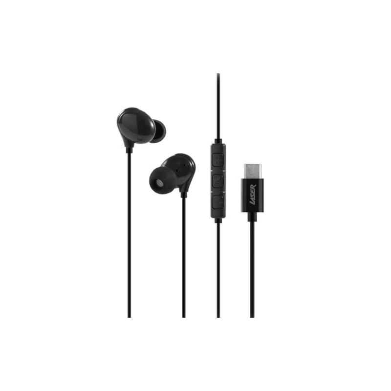 Laser Wired in-Ear Earphones with in-Line Controls, USB-C, Headphone, Black