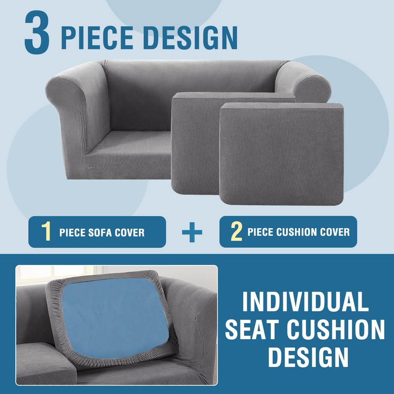 H.VERSAILTEX 3 Pieces Stretch Couch Cover Traditional Chesterfield Loveseat Covers