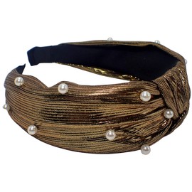 Topkids Accessories Metallic Pearl Knot Alice Bands Adult Women, Hair Accessories for Women, Hair Bands for Women, Thick Headband, Womens Headbands, Head Bands Adult Women, Wide Headbands (Gold)