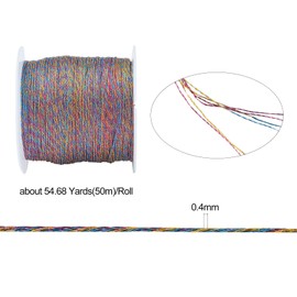 LiQunSweet 54.68 Yards(50m)/Roll Colorful Round Polyester Metallic Cord Thread String Tinsel Rope for DIY Bracelet Necklace Jewelry Making