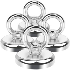 Aenienoe Strong Magnets Strong Large 45 kg Neodymium Magnet Extra Strong Magnets Strong Hold Magnetic Fishing with Eyelet Screws for Magnet Fishing in the Home, Workshop, Water Diameter 32 mm Pack of