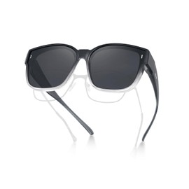 Meeloog Polarised Over Sunglasses for Men and Women, Glasses Wearers, UV400 Protection Sunglasses, Square Sunglasses Driving DEMST0110, D1 Gray Frame/Black Lens