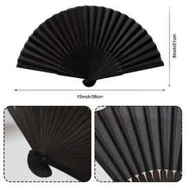 Teegxddy Foldable Hand Fan, 1 Piece Silk Bamboo Ribs Chinese Hand Fan for Men and Women, Foldable Wedding, Party, Show (Black)