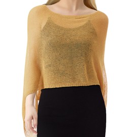 Jamntower 1 Pcs Women Sheer Poncho Shrug Summer Sheer Blouse Top Lightweight Poncho Sheer Bolero for Formal Evening Dress (Gold)