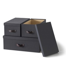 Soul & Lane Decorative Storage Boxes with Lids - Set of 3 (One Large and Two Medium Boxes), Sturdy Cardboard Organizers for Photos, Versatile Boxes with Handles Office & Home, Dark Gray