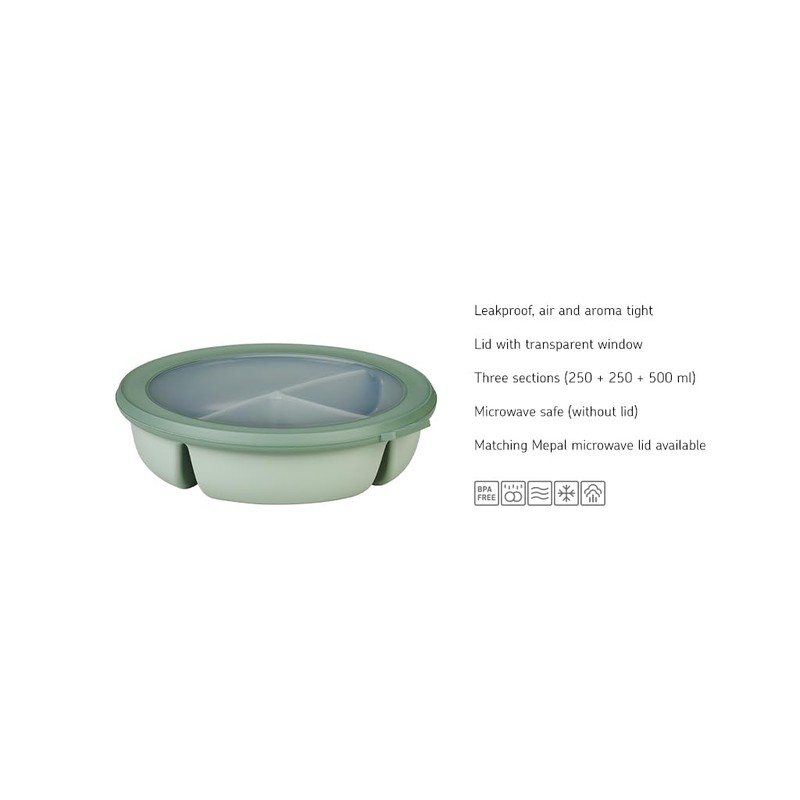 Mepal Cirqula Round Bento Bowl, Multi-Bowl with 3 Compartments, Airtight