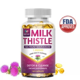 1200MG Milk Thistle (Silymarin) 120 Capsules Dandelion Root Extract Liver Health