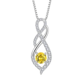 Aprila Women Infinity Necklace 925 Sterling Silver Twist Pendant with Chain Cubic Zirconia Yellow November Birthstone Citrine Color Jewelry