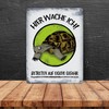 Metal Sign with Turtle Motif and Saying "Hier wache ich!"