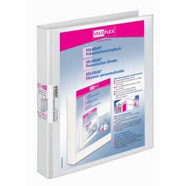 VELOFLEX Velodur 1143190 Presentation Ring Binder DIN A4 2-D-Ring Mechanism 25 mm Wide with Wide Back Pocket White Pack of 1