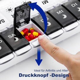 Yaklim Tablettenbox 7 Tage, Pillendose 2 mal Am Tag, Am Pm Medikamentenbox 14 Fächer mit Scharnierdeckel-Design,Tabletten Organizer für Fischöl/Nahrungsergänzungsmittel