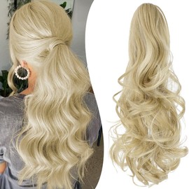 Mitrygreen Claw Clip Ponytail Extension 18" Clip in Wavy Ponytail Hair Extensions Long Pony Tails for Women Extensions Light Blonde Mix Bleach Blonde Wave Hairpiece