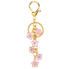 [PATIKIL] Initial Letter Flower Key Chain Alphabet Z Enamel Charm Flower Key Ring Keyring Keys Holder Bag Handbag Backpack Purse Accessories Birthday Valentine's Day Christmas Pink
