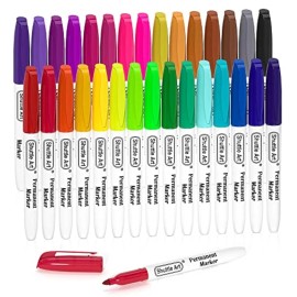 Shuttle Art 30 Colors Permanent Markers, Fine Point, Assorted Colors, Works On P