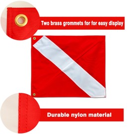 3 Pack Diver Down Flag with Removable Stiffening Pole 20 x 24 Inch- Nylon Red whithe Warning Diving Flag For Scuba Diving Spearfishing Freediving | Use with Float, Buoy, Boat