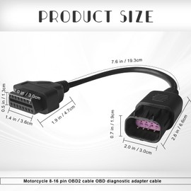 Lunwag Motorcycle Adapter Fit for OBD2 8pin to 16pin OBD Diagnostic Scanner Convertor Adapter Vehicle 16 Pin Connector Compatible with ATV Polaris Slingshot RZR