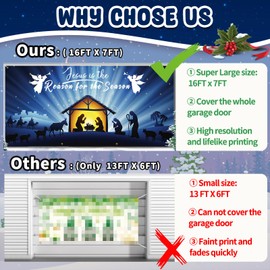 Christmas Nativity Garage Door Banner 16 x 7 ft, Large Christmas Garage Door Decorations Jesus Is The Reason for The Season Backdrop Background for Photo Holy Nativity Christmas Party Outdoor Banner