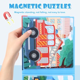 Magnetic Puzzles for Kids Ages 3-5, 3 in 1 Vehicle Toddlers Magnet Jigsaw Puzzle Book, Kids Travel Road Trip Puzzle Toys for Boys and Girls Ages 4-8 (Vehicle(12-16-20))