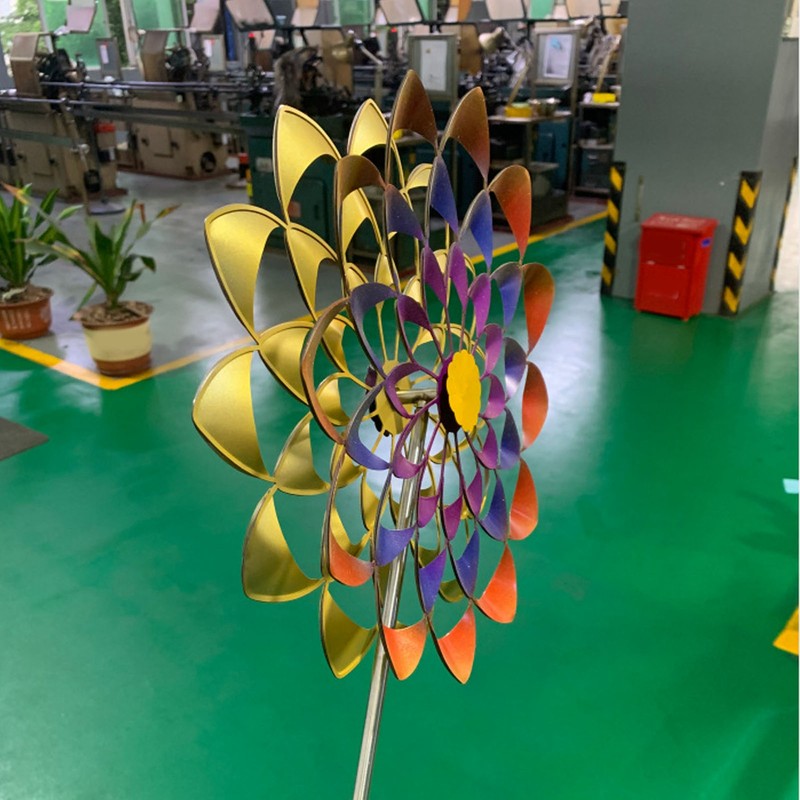 Outdoor 3D Windmill Colourful Exquisite Metal Wind Spinner with Ground
