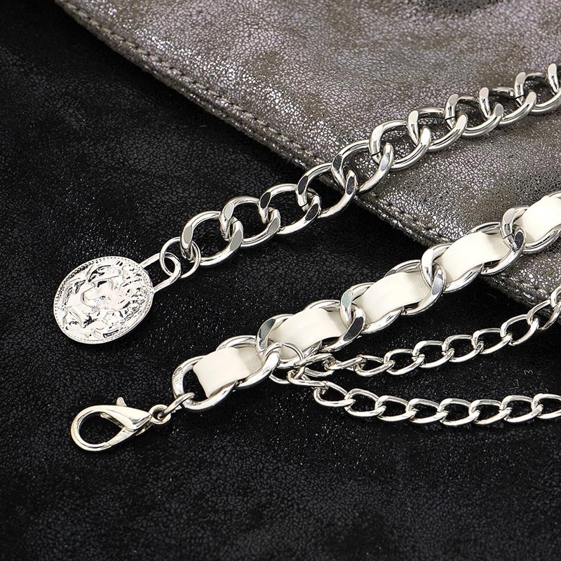 Liutufy Multi-layer Waist Chain Belt Stylish Leather Waist Chain for