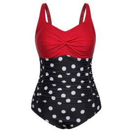 Hanna Nikole Women Plus Size One Piece Swimsuits Tummy Control Bathing Suits Twist Front Ruched Swimwear Polka Dots 5X