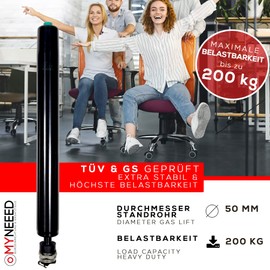 MYNEEED Gas Lift Office Chair Replacement Parts Compact – Replacement Gas Spring up to 200 kg for Swivel Chair Executive Chair – Continuously Height Adjustable – TÜV & GS Tested, Gas Spring Length: