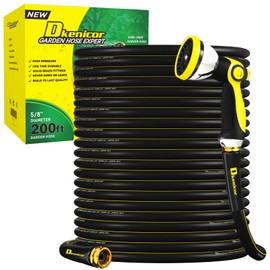 Garden Hose Set 200FT Heavy-Duty Premium 5/8'' Rubber 3-Layer Water Hose - Innovation Flexible Hybrid Lightweight Water Hose with 10 Pattern Spray Nozzle, Full Brass Male to Female Fitting